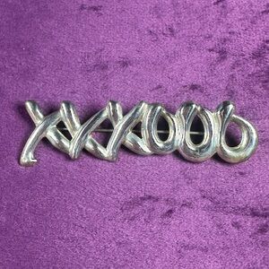 Vintage Silver Tone XOXO Brooch Pin Hugs & Kisses Twisted Letters Novelty